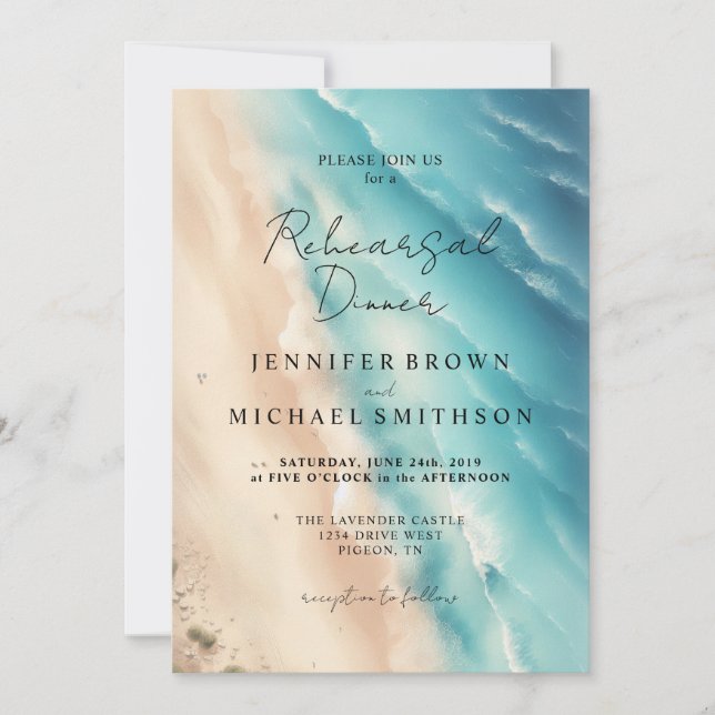 Ocean Beach Dual Side Watercolor Wedding Invitation (Front)