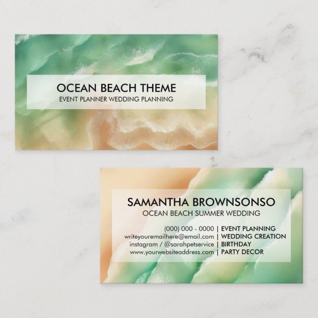 Ocean Beach Event Planning Party Green Sea Business Card (Front/Back)