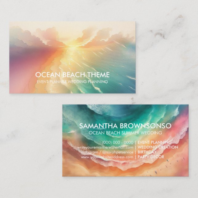 Ocean Beach Event Planning Party Green Sun Business Card (Front/Back)