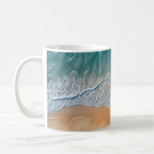Ocean Beach From Above Turquoise Sea Waves Coffee Mug
