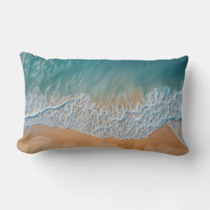 Ocean Beach From Above Turquoise Sea Waves Lumbar Cushion