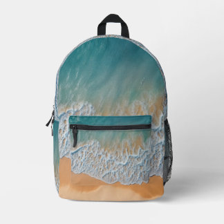 Ocean Beach From Above Turquoise Sea Waves Printed Backpack