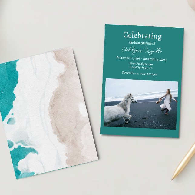 Ocean Beach Funeral Photo Celebration of Life Invitation (Creator Uploaded)