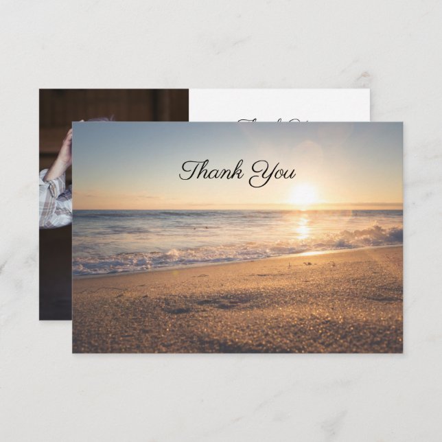 Ocean Beach Funeral Photo Memorial Thank You Card (Front/Back)