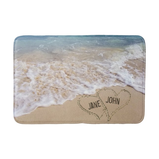 Ocean beach hearts with names bath mat (Front)