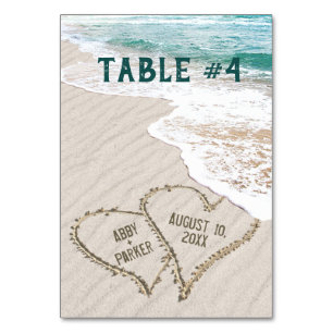 Ocean Beach Hearts with Names Table Number