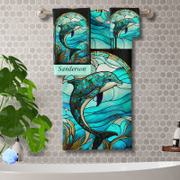 Ocean Beach House Blue Dolphin Faux Stained Glass