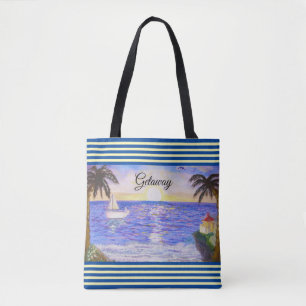 Ocean Beach Landscape and Yacht Tote Bag