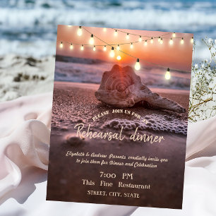 Ocean Beach, Light Seashell Rehearsal Dinner Invitation