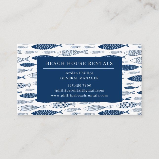 Ocean Beach Nautical Fish Pattern Business Card (Front)