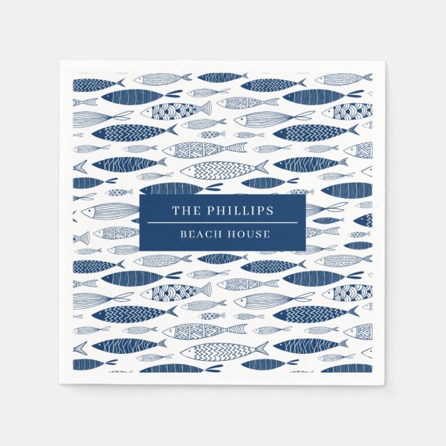 Ocean Beach Nautical Fish Pattern Napkin (Front)