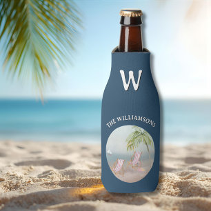 Ocean Beach Palm Flamingo Personalised  Bottle Cooler