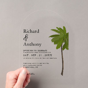 Ocean Beach Palm Tree Wedding Acrylic Invitations