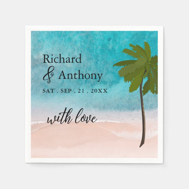Ocean Beach Palm Tree Wedding Napkin (Front)