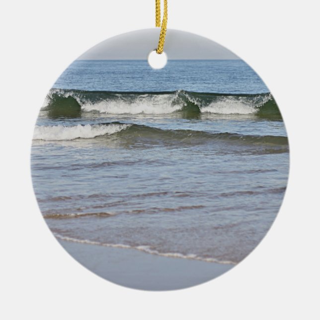 Ocean beach photo ceramic ornament (Front)