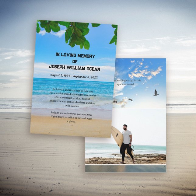 Ocean Beach Photo Memorial Funeral Service Card (Creator Uploaded)