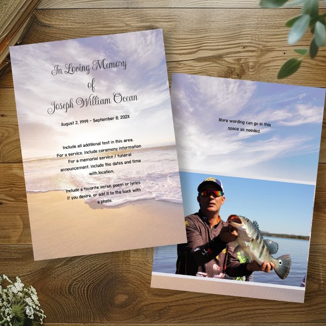 Ocean Beach Photo Memorial Funeral Service Card (Creator Uploaded)