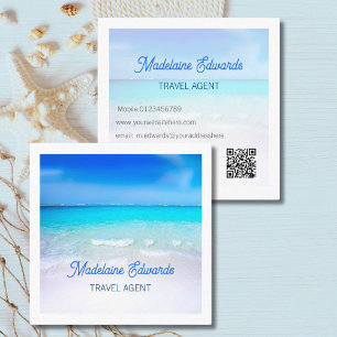 Ocean Beach QR Code Blue Scene Modern Square Business Card