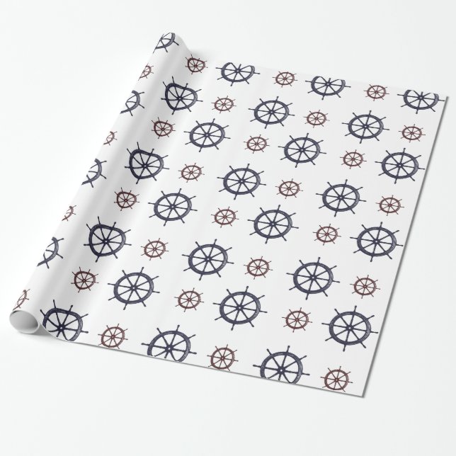Ocean Beach Red and Blue Helms Wrapping Paper (Unrolled)
