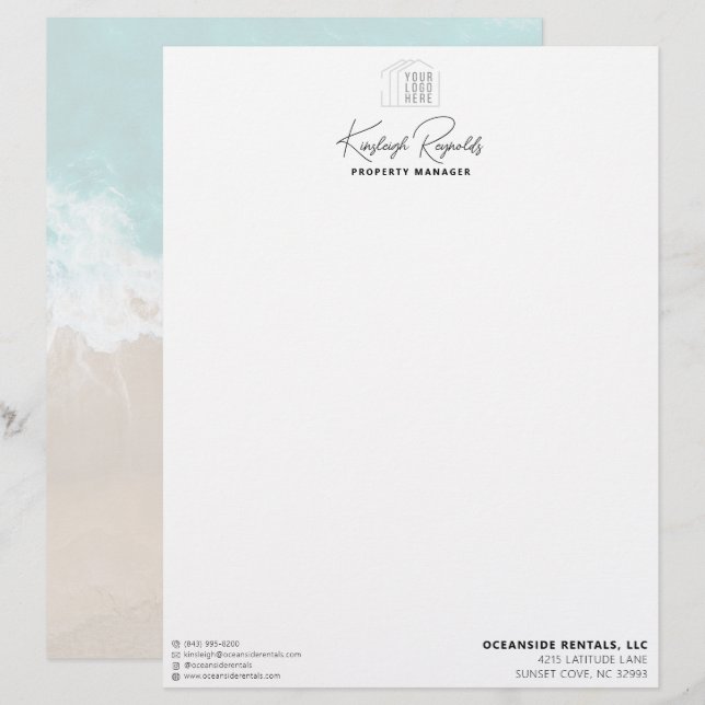 Ocean / Beach Rental Property Manager Custom Logo Letterhead (Front/Back)