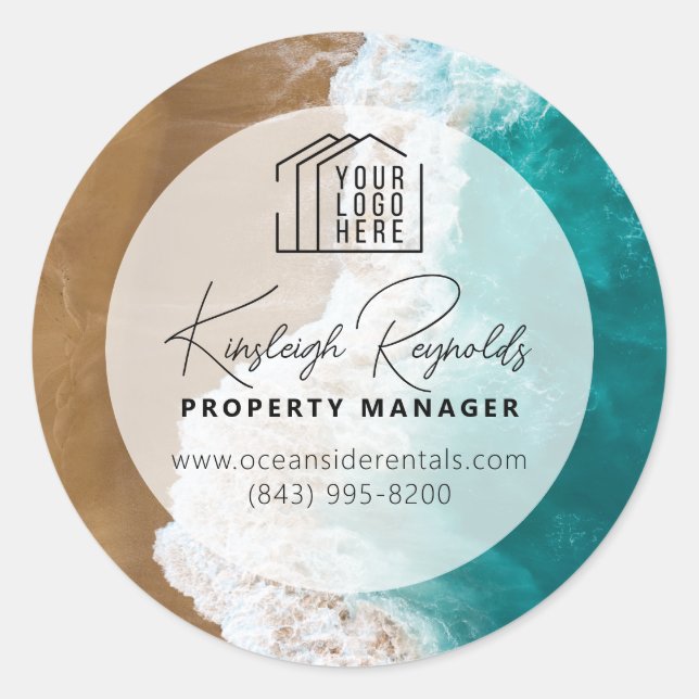 Ocean / Beach Rental Property Manager Custom Photo Classic Round Sticker (Front)