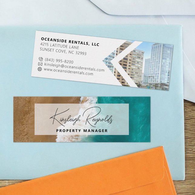 Ocean / Beach Rental Property Manager Custom Photo Mini Business Card (Creator Uploaded)