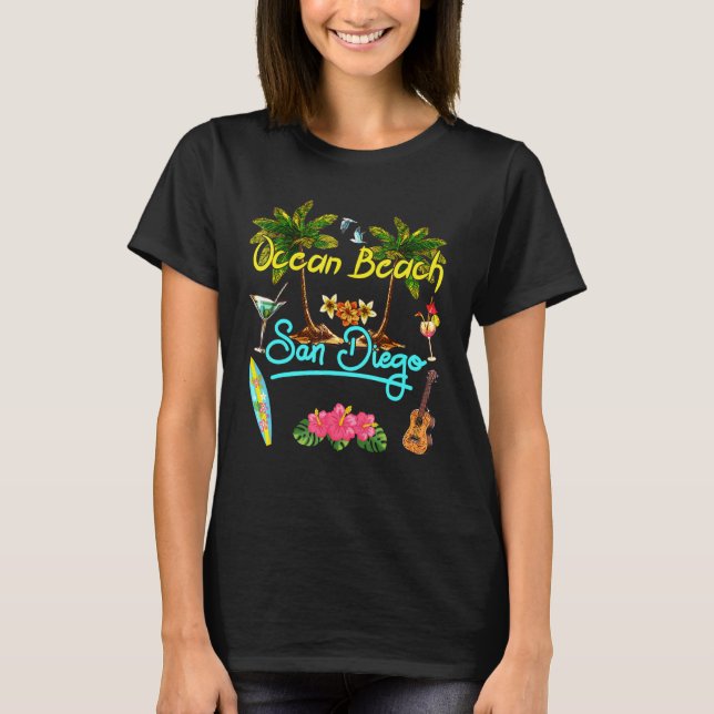 Ocean Beach San Diego Summer Palm Surf Sun Set Pal T-Shirt (Front)