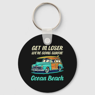 Ocean Beach San Diego Surf Girl Women Men Vintage Key Ring