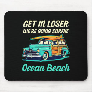 Ocean Beach San Diego Surf Girl Women Men Vintage Mouse Pad