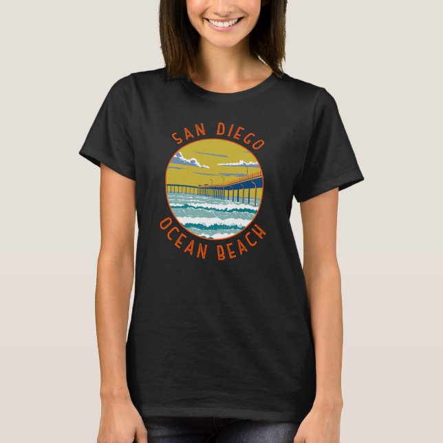 Ocean Beach San Diego Travel Art Vintage T-Shirt (Front)