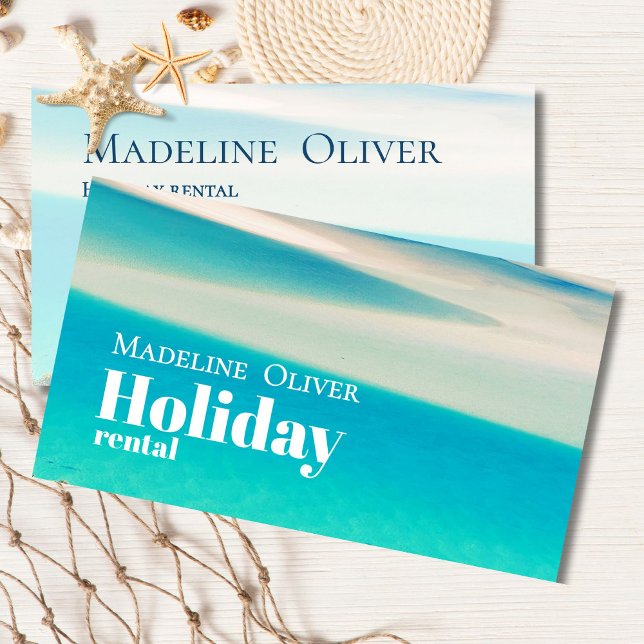 Ocean Beach Sea Holiday Rental Modern Blue Stylish Business Card (Creator Uploaded)