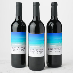 Ocean Beach Sea Personal Aqua Blue Modern Wine Label