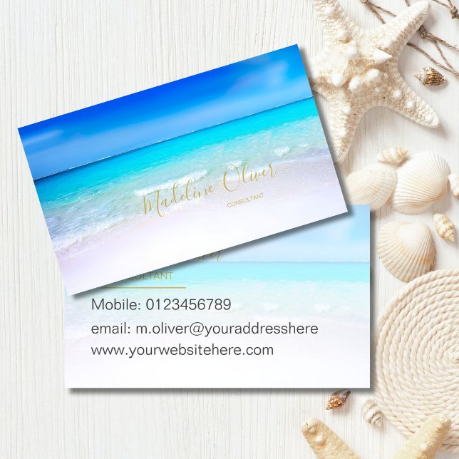 Ocean Beach Sea Travel Aqua Blue Modern Business Card (Creator Uploaded)