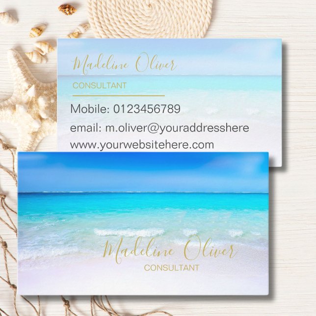 Ocean Beach Sea Travel Aqua Blue Modern Business Card (Creator Uploaded)
