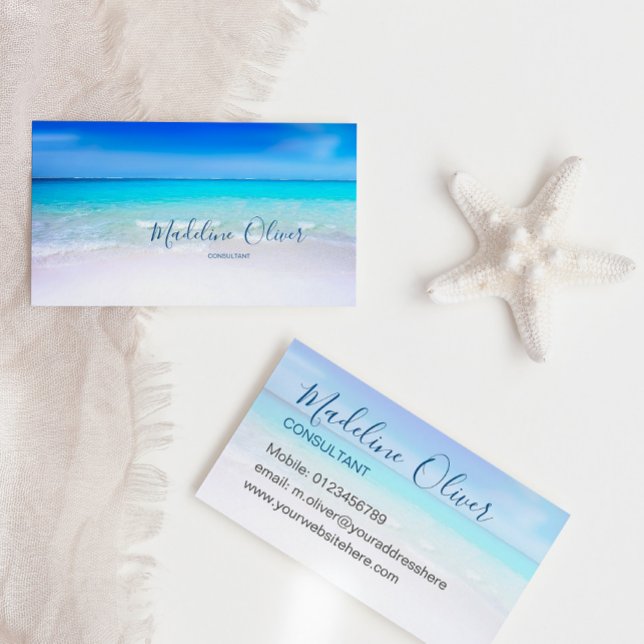 Ocean Beach Sea Travel Aqua Blue Stylish Business Card (Creator Uploaded)
