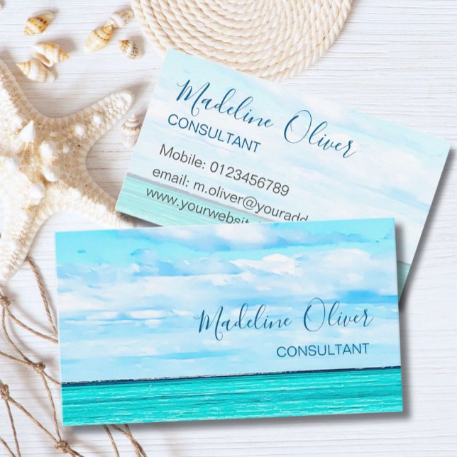 Ocean Beach Sea Travel Aqua Blue Stylish Business Card (Creator Uploaded)