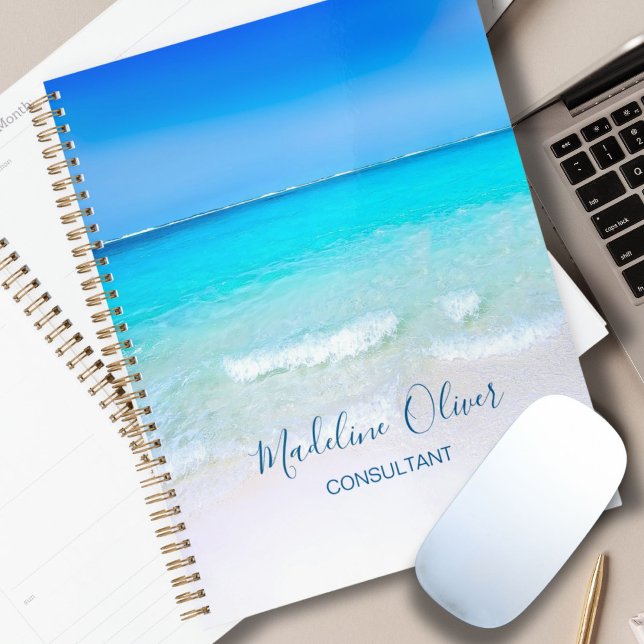 Ocean Beach Sea Travel Business Aqua Blue Modern Planner (Creator Uploaded)