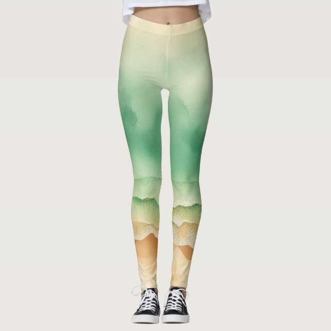 Ocean Beach Sea Watercolor Sun Sand Leggings (Front)