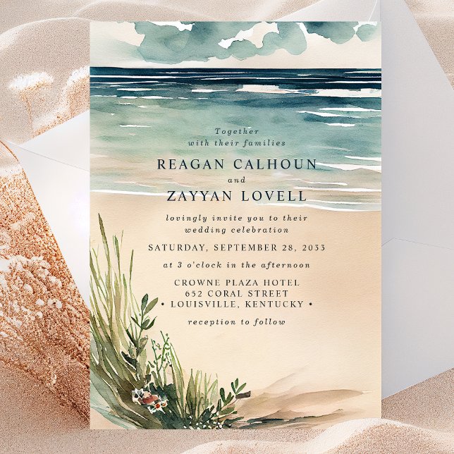 Ocean Beach Seascape Watercolor Wedding Invitation (Creator Uploaded)