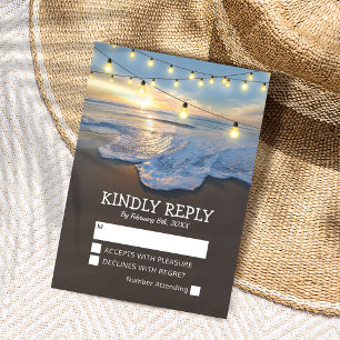 Ocean Beach Seaside String Lights Wedding RSVP Card