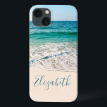 Ocean Beach Shore to Add Your Name iPhone 13 Case<br><div class="desc">Ocean Beach Shore of a beautiful blue and aqua sea scenery. Ready to Personalise with your name or monogram. Tropical Beach Water's Coastal white Sand colour can be customised and changed to any colour you want. The fancy font style, size, and colour can be changed or deleted. Stunning Photo by...</div>