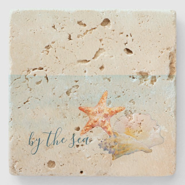 Ocean Beach Starfish Conch Shell   Stone Coaster (Front)