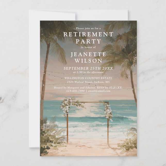 Ocean Beach String Lights Retirement Party Invitation (Front)