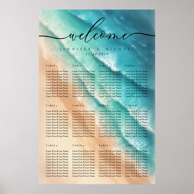 Ocean Beach Summer Party Wedding Table Numbers Poster (Front)