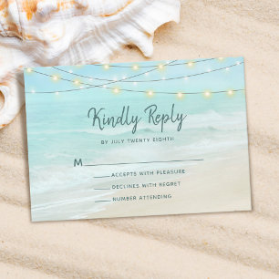 Ocean Beach Summer String Lights Wedding  RSVP Card
