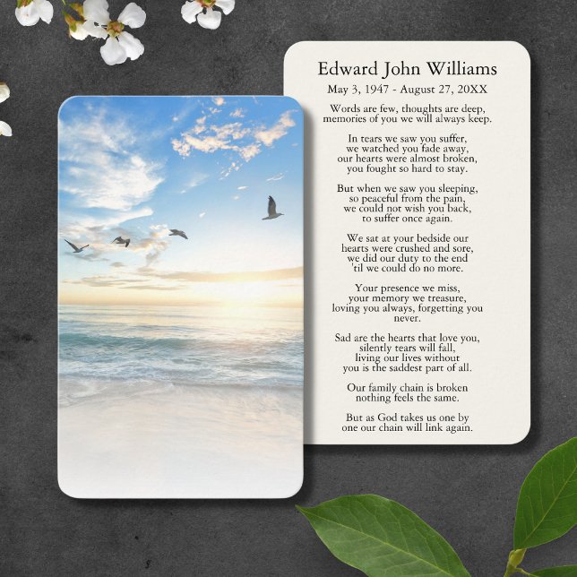 Ocean Beach Sympathy Funeral Memorial Card (Beach Memorial Prayer Card)