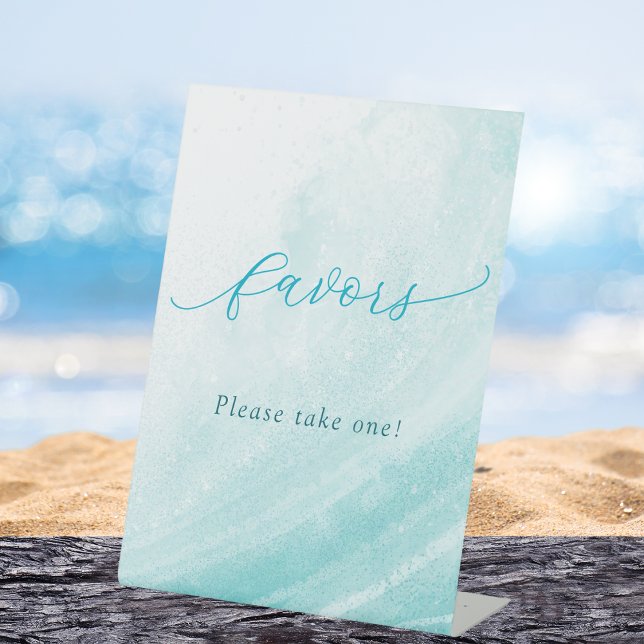 Ocean Beach Teal Blue Favours Please Take One Pedestal Sign (Creator Uploaded)