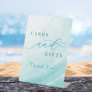 Ocean Beach Teal Bridal Shower Cards and Gifts Pedestal Sign