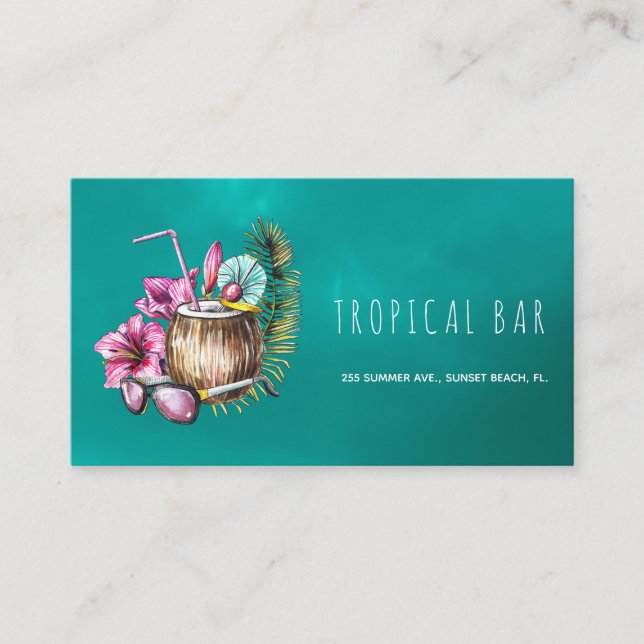 Ocean beach tropical bartender business cards (Front)