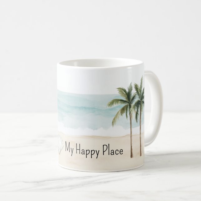 Ocean Beach Tropical Palm Trees Shells Coffee Mug (Front Right)